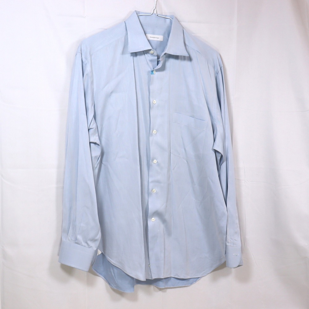 Ermenegildo Zegna Dress Shirt 17.5‎ L Light Blue Mens Comfort Fit Cotton Luxury